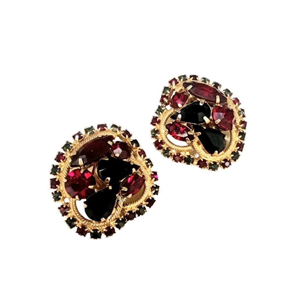 Beautiful Vintage Red And Black Alice Caviness Clip Earrings (A3765)